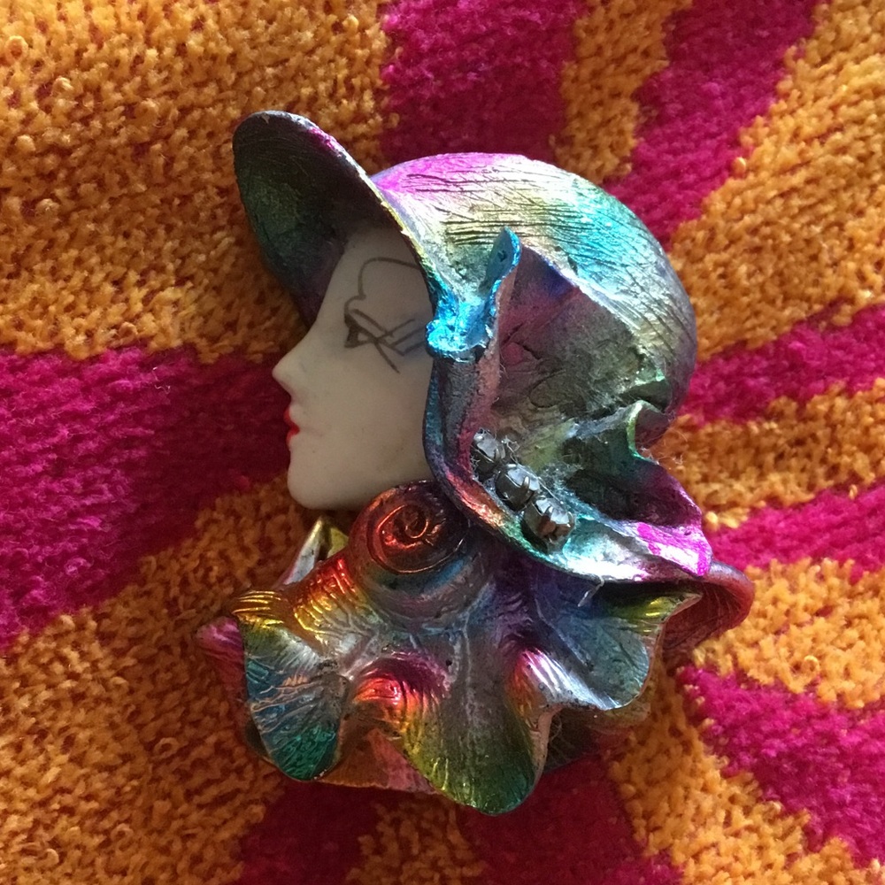Multicolor Art Deco Lady Brooch - Vintage-Inspired Women Jewelry